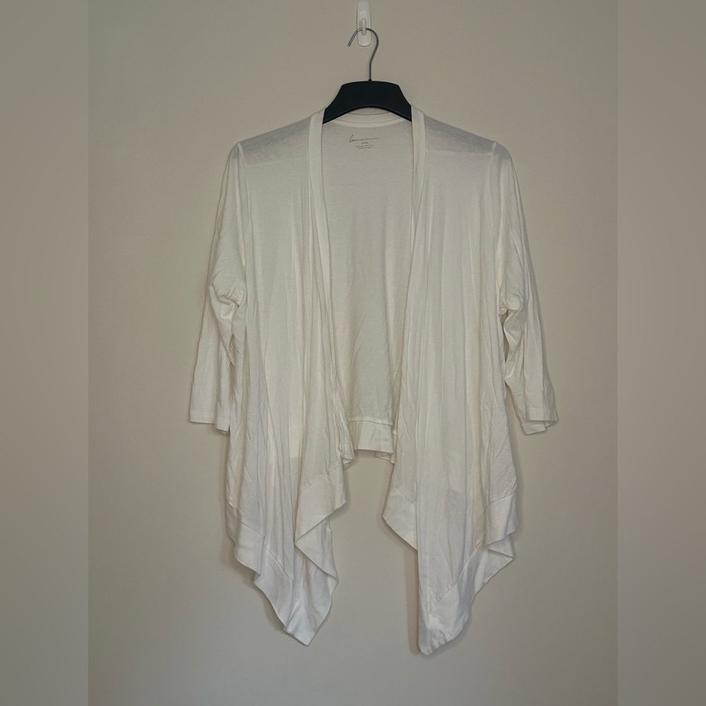 Lane Bryant White Cardigan Shrug with Waterfall Design